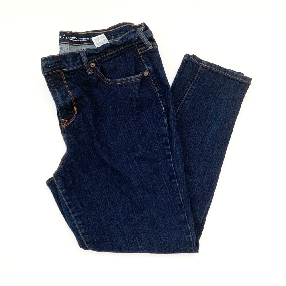 Old Navy Dark Wash Blue Curvy Mid-rise Straight Jeans Size 14 Short